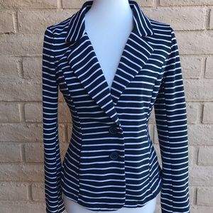 White and navy striped blazer.